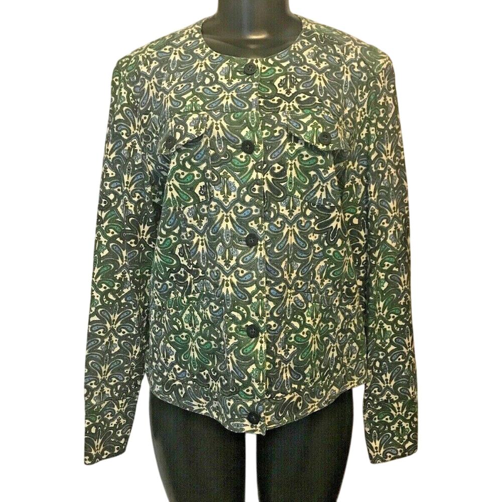 Large Charter Club‎ Womens Button Up Jacket Stretch Cotton Blue Green